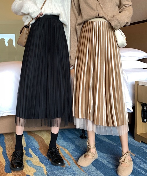 セール】上品シアー感！2wayで使えるリバーシブルハイウエストプリーツ