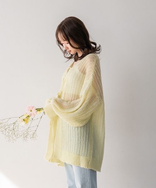 mideal(マイディール)の「2way lace up sheer cardigan / 2way レースアップシアーカーディガン(ニット/セーター・レディース・ライトベージュ/ピンク/ライトグリーン・FREE)」の9枚目の写真