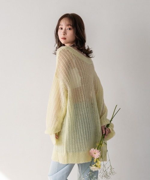 mideal(マイディール)の「2way lace up sheer cardigan / 2way レースアップシアーカーディガン(ニット/セーター・レディース・ライトベージュ/ピンク/ライトグリーン・FREE)」の7枚目の写真