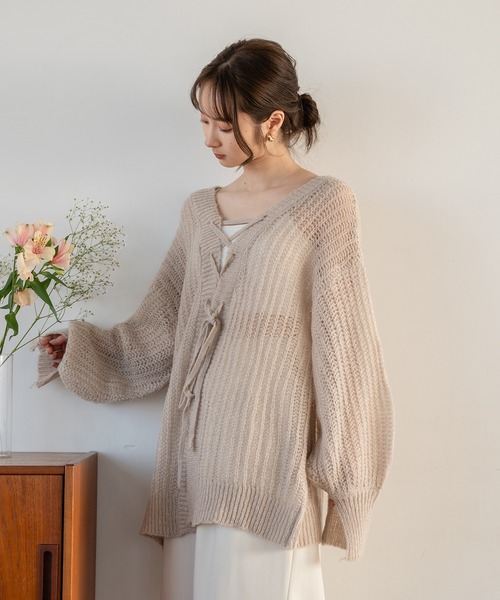 2way lace up sheer cardigan / 2way レースアップシアーカーディガン