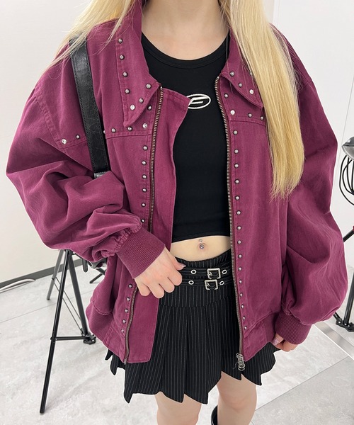 Figments（フィグメンツ）の「スタッズテディジャケット（ブルゾン・レディース・グレー/レッド・FREE）」の2枚目の写真