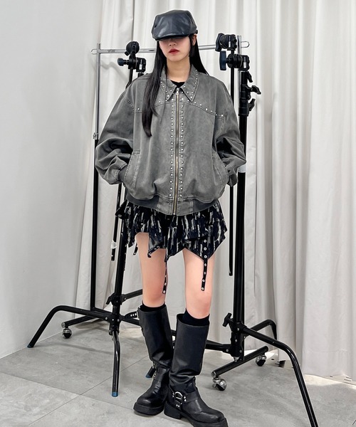 Figments（フィグメンツ）の「スタッズテディジャケット（ブルゾン・レディース・グレー/レッド・FREE）」の8枚目の写真