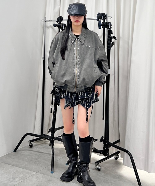 Figments（フィグメンツ）の「スタッズテディジャケット（ブルゾン・レディース・グレー/レッド・FREE）」の9枚目の写真