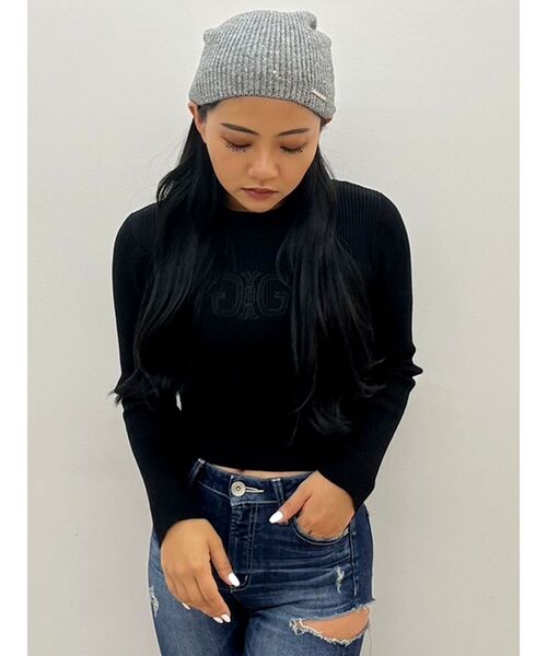 GYDA（ジェイダ）の「SymmetryGYDA embroideryニットトップス（ニット/セーター・レディース・ブラック/オフホワイト・FREE）」の19枚目の写真