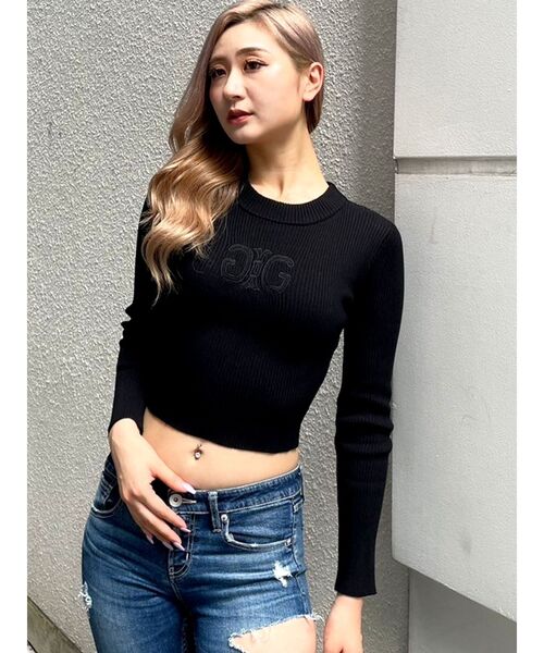 GYDA（ジェイダ）の「SymmetryGYDA embroideryニットトップス（ニット/セーター・レディース・ブラック/オフホワイト・FREE）」の21枚目の写真