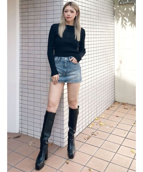 GYDA（ジェイダ）の「SymmetryGYDA embroideryニットトップス（ニット/セーター・レディース・ブラック/オフホワイト・FREE）」の3枚目の写真