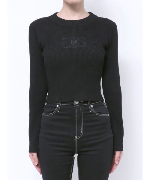 GYDA（ジェイダ）の「SymmetryGYDA embroideryニットトップス（ニット/セーター・レディース・ブラック/オフホワイト・FREE）」の6枚目の写真