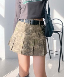 AS KNOW AS plus | ●切替えフリンジ ボックスプリーツデニムミニスカート(スカート)