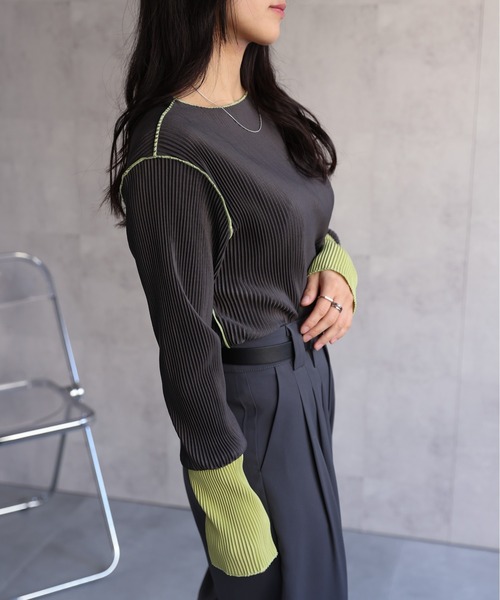 ap retro（アプレトロ）の「プリーツ配色メロウトップス（Tシャツ/カットソー・レディース・ミント/チャコールグレー/ブルー/アイボリー・FREE）」の14枚目の写真