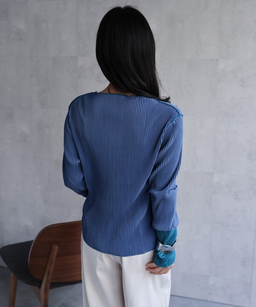 セール】プリーツ配色メロウトップス（Tシャツ/カットソー）｜ap