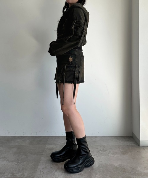 apres jour mignon（アプレジュールミニョン）の「【SETUP可能】ローウエストデニムカーゴミニスカート（スカート・レディース・ブルー/ブラック・X-LARGE/フリー）」の16枚目の写真