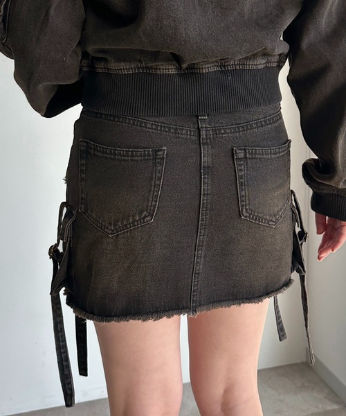 apres jour mignon（アプレジュールミニョン）の「【SETUP可能】ローウエストデニムカーゴミニスカート（スカート・レディース・ブルー/ブラック・X-LARGE/フリー）」の14枚目の写真