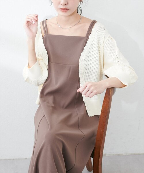 natural couture(ナチュラルクチュール)の「【WEB限定】メッシュ編みクリア釦カーディガン(ニット/セーター・レディース・レッド/モカ/アイボリー/ブラック・FREE)」の9枚目の写真