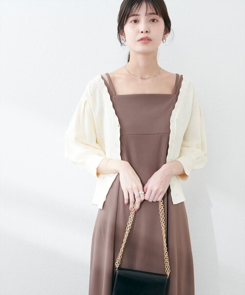 natural couture(ナチュラルクチュール)の「【WEB限定】メッシュ編みクリア釦カーディガン(ニット/セーター・レディース・レッド/モカ/アイボリー/ブラック・FREE)」の10枚目の写真