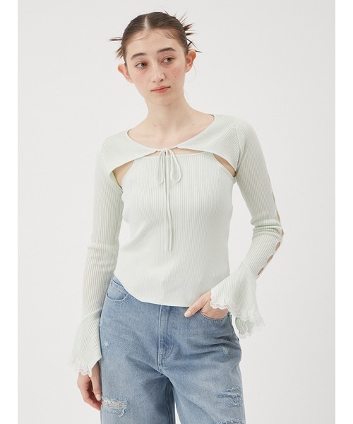 FURFUR（ファーファー）の「アームボレロレイヤードプルオーバー（カーディガン/ボレロ・レディース・ホワイト/ブラック/ミント/ピンク・FREE）」の5枚目の写真