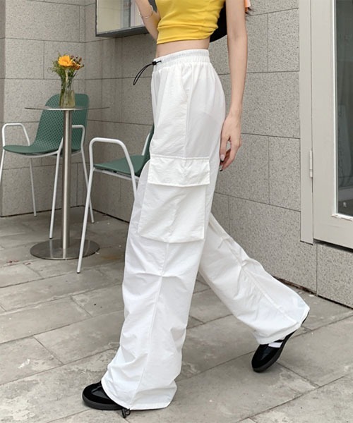 Kry clothing 留守番ののかコラボ　カーゴパンツ白 Mayree】イージー ドローコード カーゴパンツ【13色展開