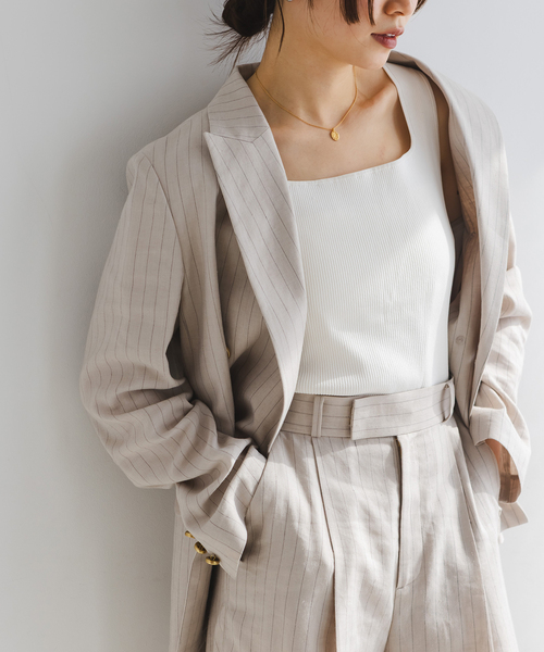 Noble（ノーブル）の「《追加》【洗える】ニュアンス2wayニットタンク 2（タンクトップ・レディース・ブラック/ホワイト・FREE）」の2枚目の写真