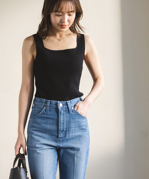Noble（ノーブル）の「《追加》【洗える】ニュアンス2wayニットタンク 2（タンクトップ・レディース・ブラック/ホワイト・FREE）」の6枚目の写真