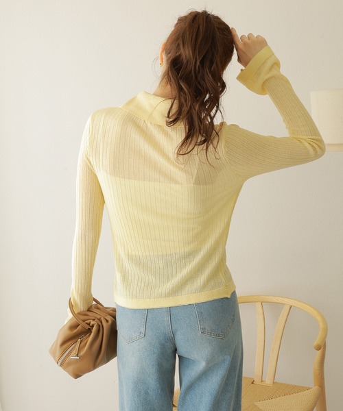front open lib knit pullover /フロントオープン 襟付き リブ