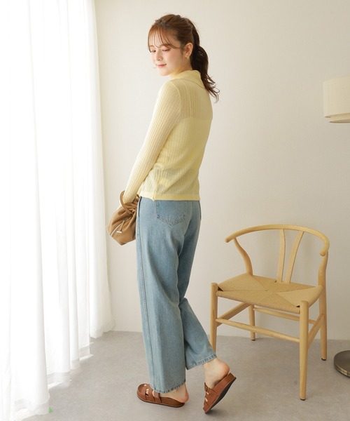 front open lib knit pullover /フロントオープン 襟付き リブ