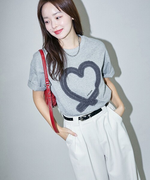 美品】ププラ Tシャツ ティーシャツ ハートモチーフ トップス グレー 