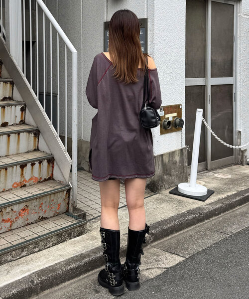 CIAOPANIC（チャオパニック）の「クレープシアーロゴリボントップス（Tシャツ/カットソー・レディース・ボルドー/アイボリー/チャコールグレー・ONE SIZE）」の22枚目の写真
