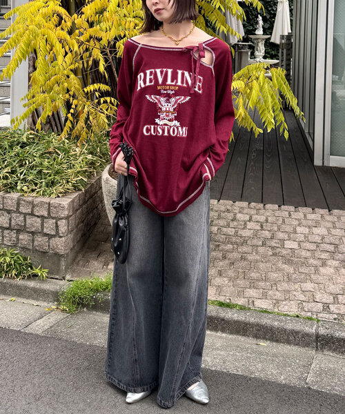 CIAOPANIC（チャオパニック）の「クレープシアーロゴリボントップス（Tシャツ/カットソー・レディース・ボルドー/アイボリー/チャコールグレー・ONE SIZE）」の16枚目の写真