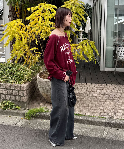 CIAOPANIC（チャオパニック）の「クレープシアーロゴリボントップス（Tシャツ/カットソー・レディース・ボルドー/アイボリー/チャコールグレー・ONE SIZE）」の17枚目の写真