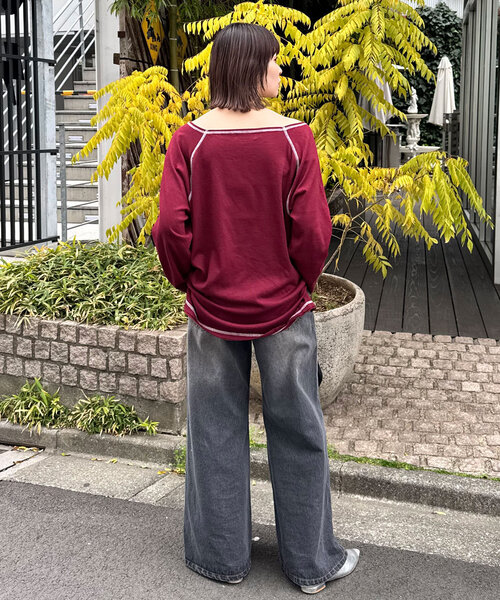 CIAOPANIC（チャオパニック）の「クレープシアーロゴリボントップス（Tシャツ/カットソー・レディース・ボルドー/アイボリー/チャコールグレー・ONE SIZE）」の18枚目の写真
