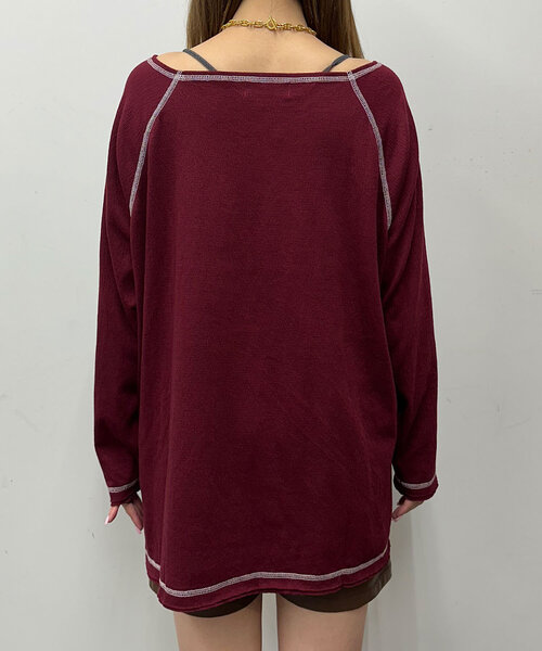 CIAOPANIC（チャオパニック）の「クレープシアーロゴリボントップス（Tシャツ/カットソー・レディース・ボルドー/アイボリー/チャコールグレー・ONE SIZE）」の9枚目の写真