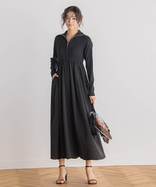 Droite lautreamont(ドロワットロートレアモン)の「ハーフジップドッキングワンピース≪手洗い可能≫(ワンピース・レディース・ブラック/オフホワイト・M)」の7枚目の写真