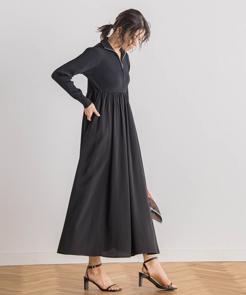 Droite lautreamont(ドロワットロートレアモン)の「ハーフジップドッキングワンピース≪手洗い可能≫(ワンピース・レディース・ブラック/オフホワイト・M)」の8枚目の写真