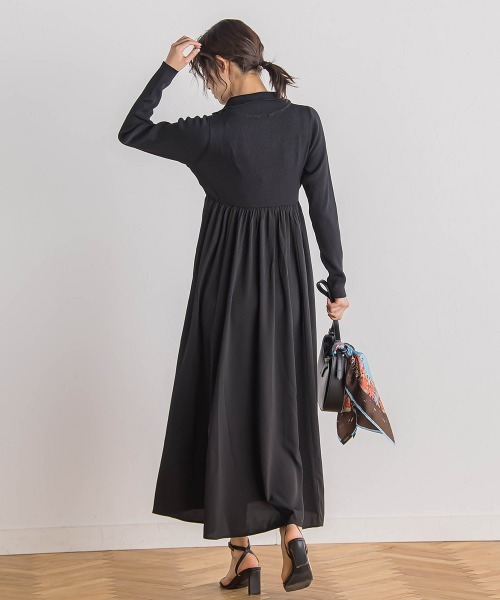 Droite lautreamont(ドロワットロートレアモン)の「ハーフジップドッキングワンピース≪手洗い可能≫(ワンピース・レディース・ブラック/オフホワイト・M)」の9枚目の写真