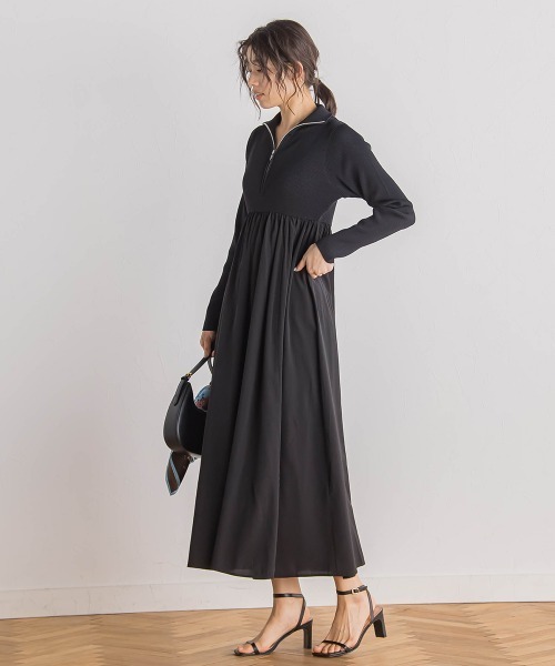 Droite lautreamont(ドロワットロートレアモン)の「ハーフジップドッキングワンピース≪手洗い可能≫(ワンピース・レディース・ブラック/オフホワイト・M)」の3枚目の写真