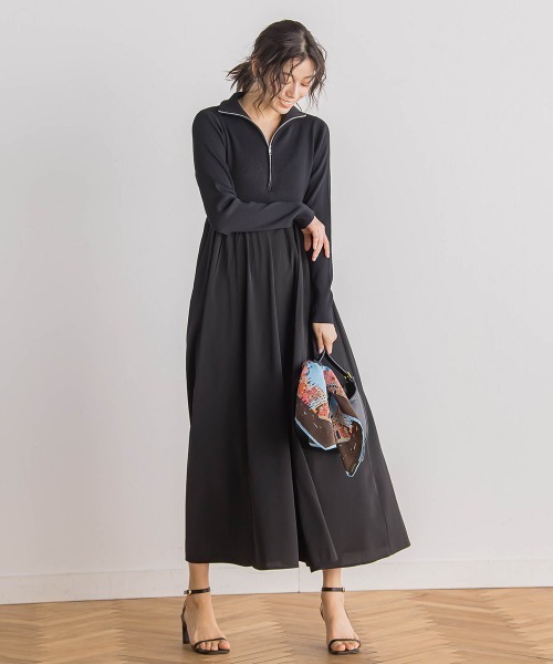 Droite lautreamont(ドロワットロートレアモン)の「ハーフジップドッキングワンピース≪手洗い可能≫(ワンピース・レディース・ブラック/オフホワイト・M)」の5枚目の写真