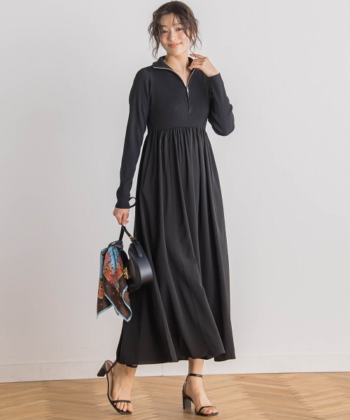 Droite lautreamont(ドロワットロートレアモン)の「ハーフジップドッキングワンピース≪手洗い可能≫(ワンピース・レディース・ブラック/オフホワイト・M)」の6枚目の写真