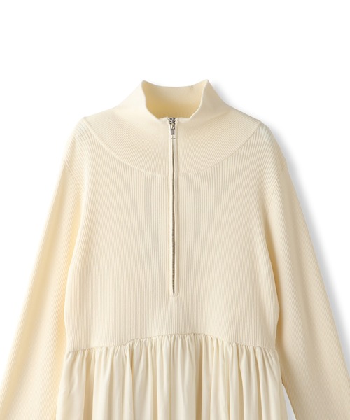 Droite lautreamont(ドロワットロートレアモン)の「ハーフジップドッキングワンピース≪手洗い可能≫(ワンピース・レディース・ブラック/オフホワイト・M)」の12枚目の写真