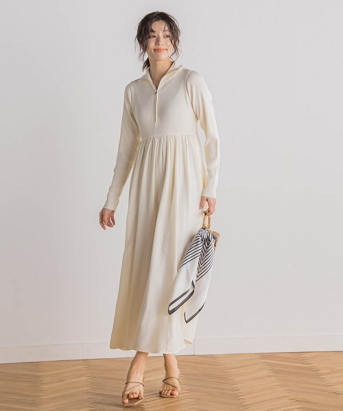 Droite lautreamont(ドロワットロートレアモン)の「ハーフジップドッキングワンピース≪手洗い可能≫(ワンピース・レディース・ブラック/オフホワイト・M)」の22枚目の写真