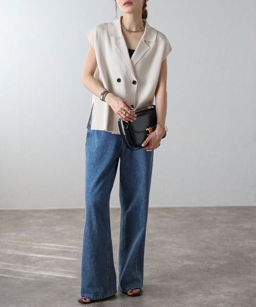 Bonjour Sagan（ボンジュールサガン）の「[SET]ラペルカラーニットベスト×バックスリットニットスカート（ワンピース・レディース・ダークグレー/キナリ・FREE）」の16枚目の写真