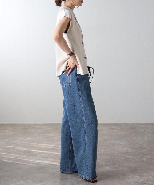 Bonjour Sagan（ボンジュールサガン）の「[SET]ラペルカラーニットベスト×バックスリットニットスカート（ワンピース・レディース・ダークグレー/キナリ・FREE）」の17枚目の写真