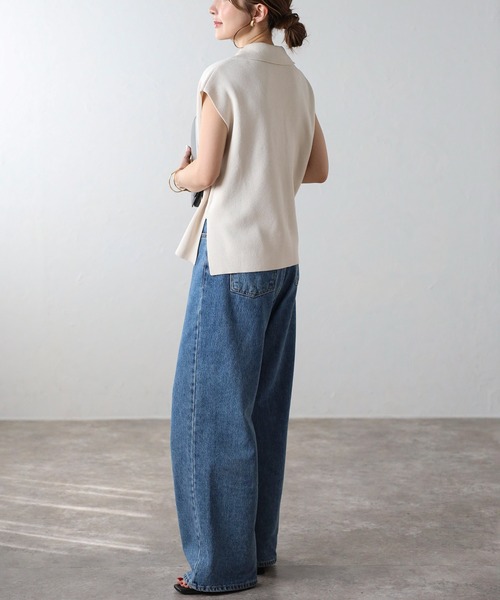 Bonjour Sagan（ボンジュールサガン）の「[SET]ラペルカラーニットベスト×バックスリットニットスカート（ワンピース・レディース・ダークグレー/キナリ・FREE）」の18枚目の写真