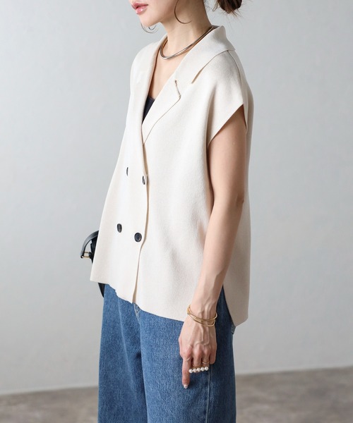 Bonjour Sagan（ボンジュールサガン）の「[SET]ラペルカラーニットベスト×バックスリットニットスカート（ワンピース・レディース・ダークグレー/キナリ・FREE）」の20枚目の写真