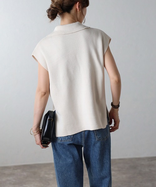 Bonjour Sagan（ボンジュールサガン）の「[SET]ラペルカラーニットベスト×バックスリットニットスカート（ワンピース・レディース・ダークグレー/キナリ・FREE）」の21枚目の写真