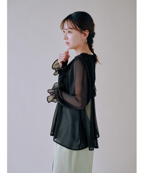 COHINA（コヒナ）の「シアー楊柳ラッフルブラウス 【低身長・小柄女性】（シャツ/ブラウス・レディース・ホワイト/ブラック・ONE SIZE）」の12枚目の写真