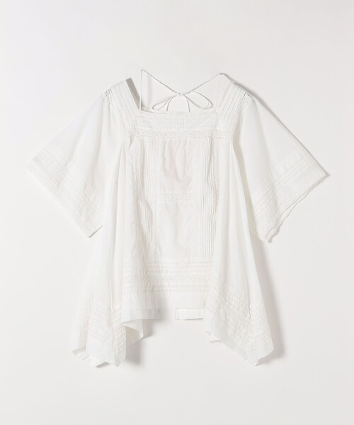 SHIPS for women / シップスウィメン quaranciel:〈洗濯機可能〉コットン レース ライン スクエア ネック ブラウス セール】quaranciel:〈洗濯機可能〉コットン レース ライン
