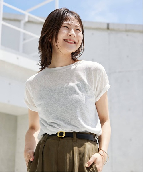 SLOBE IENA(スローブイエナ)の「《追加》スラブ5分袖TEE(Tシャツ/カットソー・レディース・ネイビー/ホワイト/スカイブルー/オレンジ系その他/ベージュ・FREE)」の10枚目の写真