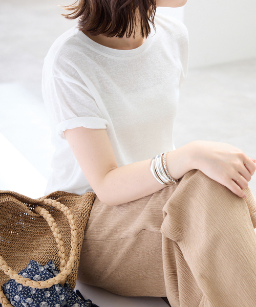 SLOBE IENA(スローブイエナ)の「《追加》スラブ5分袖TEE(Tシャツ/カットソー・レディース・ネイビー/ホワイト/スカイブルー/オレンジ系その他/ベージュ・FREE)」の14枚目の写真