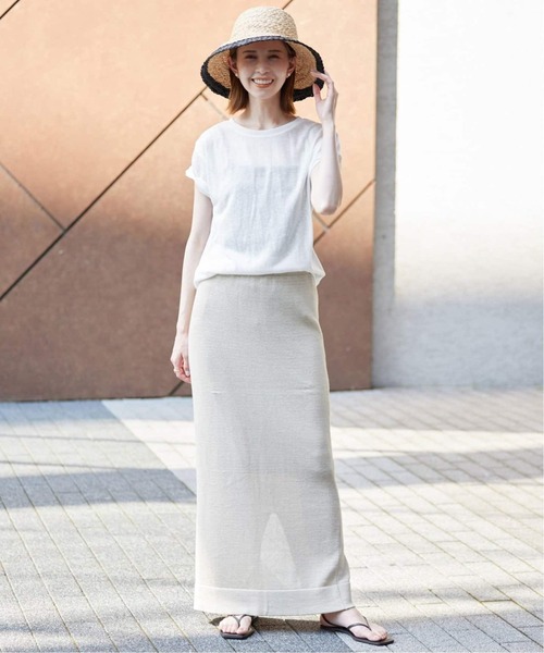 SLOBE IENA(スローブイエナ)の「《追加》スラブ5分袖TEE(Tシャツ/カットソー・レディース・ネイビー/ホワイト/スカイブルー/オレンジ系その他/ベージュ・FREE)」の16枚目の写真