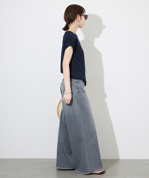 SLOBE IENA(スローブイエナ)の「《追加》スラブ5分袖TEE(Tシャツ/カットソー・レディース・ネイビー/ホワイト/スカイブルー/オレンジ系その他/ベージュ・FREE)」の7枚目の写真