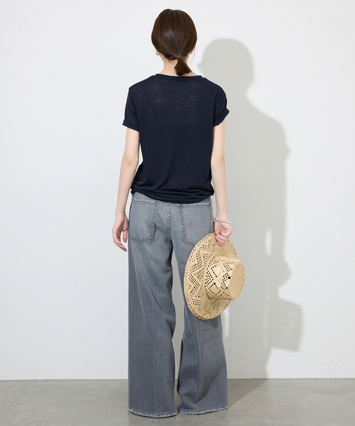 SLOBE IENA(スローブイエナ)の「《追加》スラブ5分袖TEE(Tシャツ/カットソー・レディース・ネイビー/ホワイト/スカイブルー/オレンジ系その他/ベージュ・FREE)」の8枚目の写真
